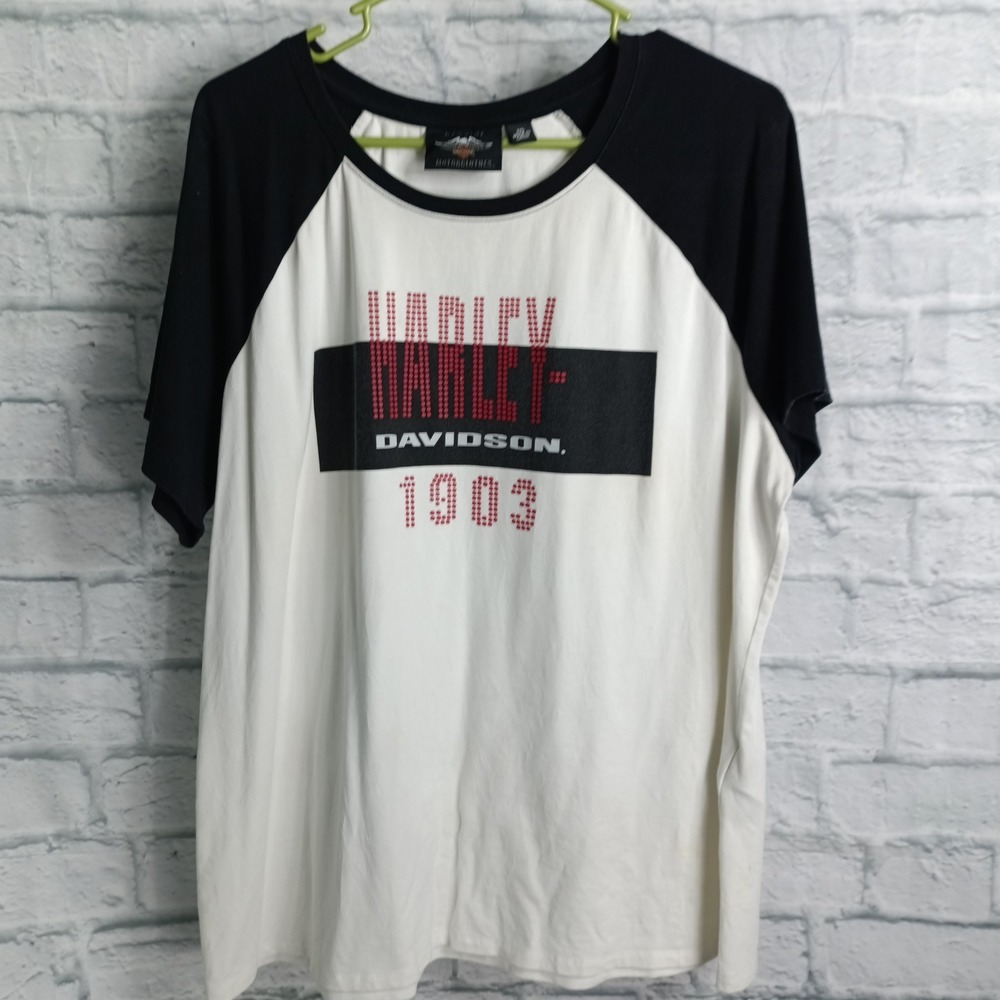 Harley Davidson Womens 2XL Raglan T-Shirt White Black Graphic Tee MotorClothes
